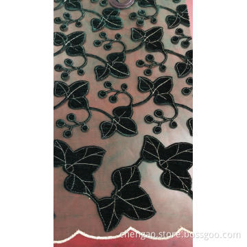 Black Leaves Design Mesh Embroider Fabric